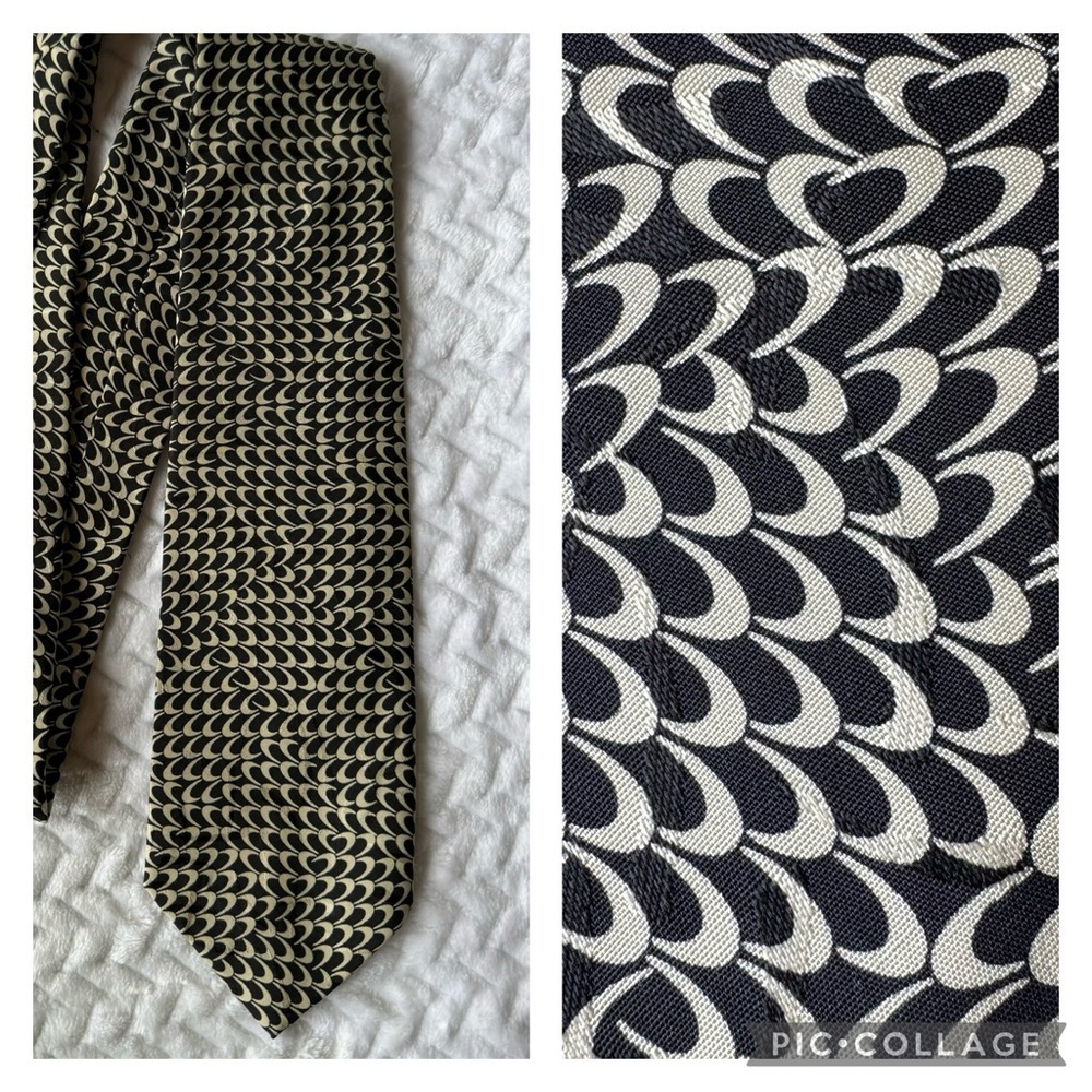 Polo Ralph‎ Lauren Silk Tie Black and Off-White Geometric Print